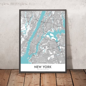 Modern City Map of New York City, NY: Central Park, Empire State Building, Statue of Liberty, Times Square, Brooklyn Bridge