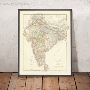Old Map of India, Pakistan & Bangladesh by Arrowsmith, 1857: Ceylon, Tibet, Nepal, Himalayas, Ganges River Plains