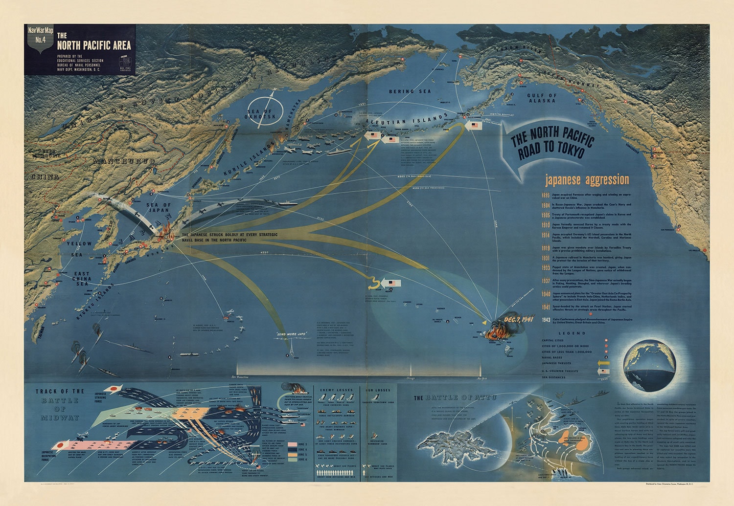NavWarMap No. 4 - 旧第二次世界大戦地図、1944年 - 太平洋戦争、真珠