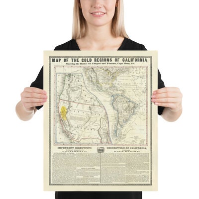 1849 年のカリフォルニア ゴールド ラッシュの古地図 (Ensign & Thayer