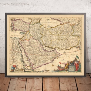 Old Map of Persia, Anatolia, Armenia, and Arabia by Visscher, 1690: Middle East, Amman, Tehran, Riyadh, King Salman Reserve