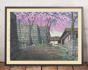 Cherry Blossoms at the Ruins of Shirakawa Castle by Hasui Kawase, 1935