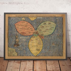 Old Cloverleaf World Map with Jerusalem in the Middle by Bunting, 1582