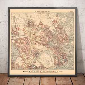 Old Map of London Poverty 1898-9, North Western - Camden, Hampstead, Westminster, Regents Park - NW1 NW5 NW3 NW8 NW6 - Framed, Unframed Gift