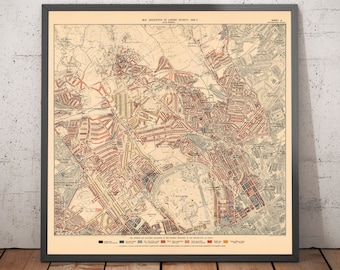 Vecchia mappa della povertà di Londra 1898-9, Nord Ovest - Camden, Hampstead, Westminster, Regent's Park - NW1 NW5 NW3 NW8 NW6 - Regalo con cornice e senza cornice