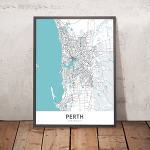 Modern City Map of Perth, Australia: CBD, Kings Park, Swan River, Optus Stadium, Mitchell Fwy