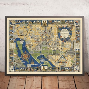 Old Pictorial Map of Washington D.C. by Olsen, 1926: White House, Capitol, Lincoln Memorial, Georgetown, The Mall
