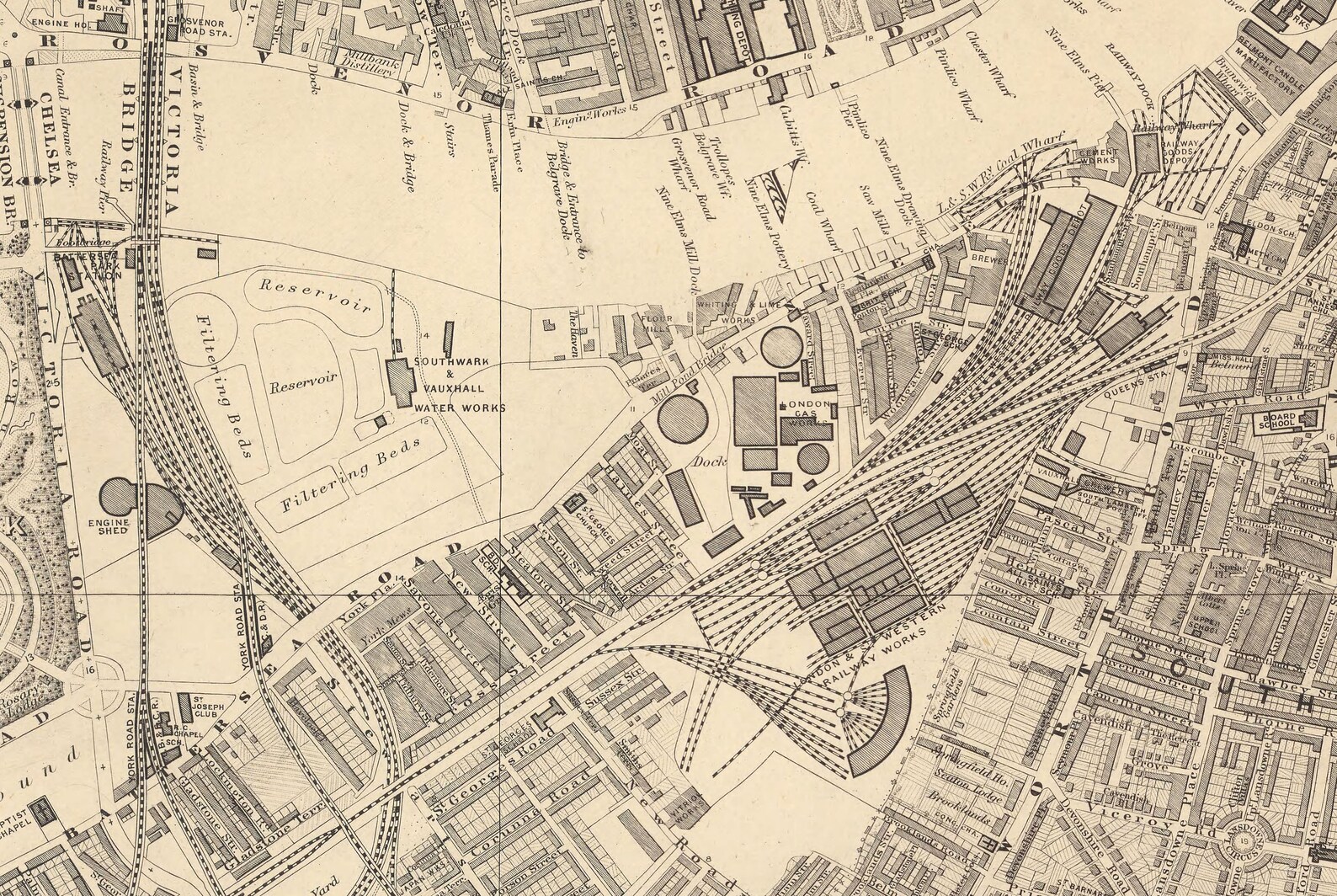 Old Map of South London in 1862 - Battersea, Chelsea, Oval, Stockwell ...
