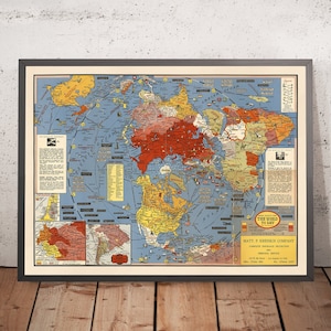 Old Flat Earth Map "The World Today" by Stanley Turner, 1948: Azimuthal North Pole Flat Earth Map