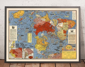 Old Flat Earth Map "The World Today" by Stanley Turner, 1948: Azimuthal North Pole Flat Earth Map