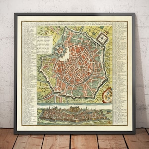 Old Map of Milan, Italy in 1730 by Seutter - San Carlo al Lazzaretto, Sforzesco Castle, Duomo, Sant'Ambrogio, Pinacoteca - Framed, Unframed