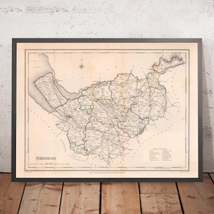 Old Map of Cheshire by Samuel Lewis, 1844: Warrington, Stockport, Chester, Macclesfield, and Crewe