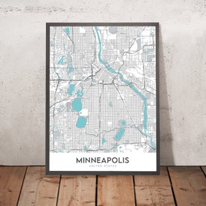 Modern City Map of Minneapolis, MN: U of M, TCF Bank Stadium, Walker Art Center, Nicollet Mall, Mississippi River