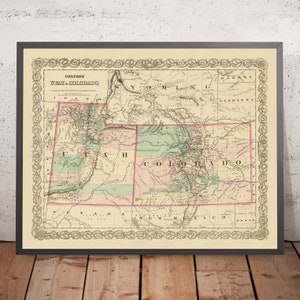 Old map of Utah & Colorado by J. H. Colton, 1873: Salt Lake City, Denver, Provo, Colorado Springs, Fort Collins