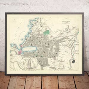 Old Map of Marseille, 1870: Vieux-Port, Fort Saint-Jean, Fort Saint-Nicolas, Palais Longchamp, Parc Borély