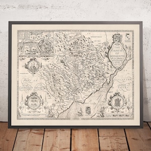 Old Map of Monmouthshire by Speed, 1610: Monmouth, Abergavenny, Chepstow, Newport, Usk