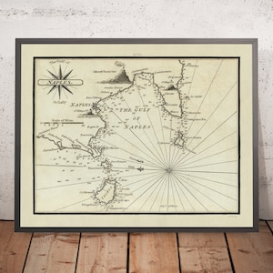 Old Gulf of Naples Nautical Chart by Heather, 1802: Mount Vesuvius, Capri, Amalfi Coast, Sorrento