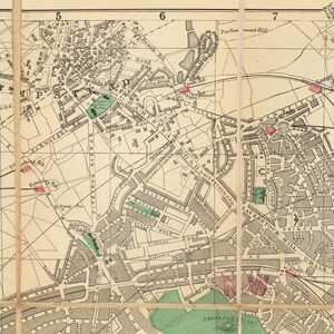 Big Old Map of London by Bacon, 1890 - Rare Folding Wall Chart of Victorian England - Postcodes, Train Stations, Parks - Framed or Unframed image 8