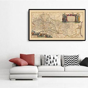 Old Map of the Danube River, Visscher, 1690: Mouth to Source, Vienna, Budapest, Prague, Bucharest, Zagreb