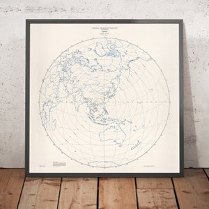 Old Azimuthal World Map Centred on Taipei, US CIA, 1968: Azimuthal Equidistant Projection of the World