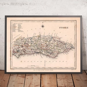 Old Map of East and West Sussex by Samuel Lewis, 1844: Brighton, Crawley, Worthing, Eastbourne, and Hastings