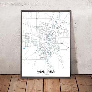 Modern City Map of Winnipeg, Canada: Downtown, St. Boniface, The Forks, Canadian Museum for Human Rights, Manitoba Museum