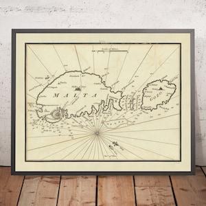 Old Malta and Gozo Nautical Chart by Heather, 1802: Detailed Coastlines, Soundings, Compass Rose