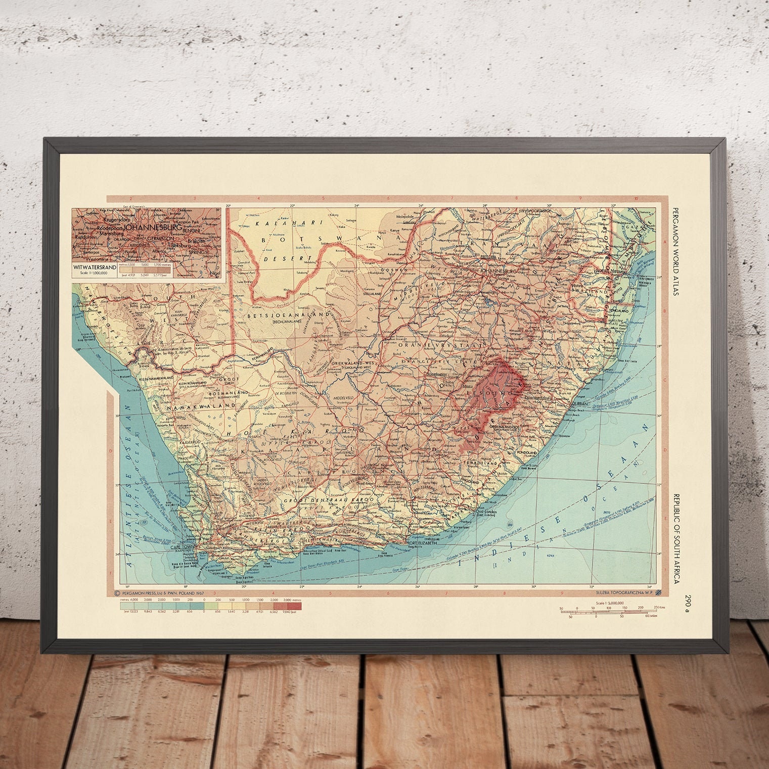 Old Map of Republic of South Africa, 1967: Johannesburg, Cape Town ...