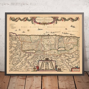 Old Map of the Holy Land by Visscher, 1690: Tribes of Israel, Moses, Jerusalem, Nazareth, West Bank, Haifa, Dead Sea