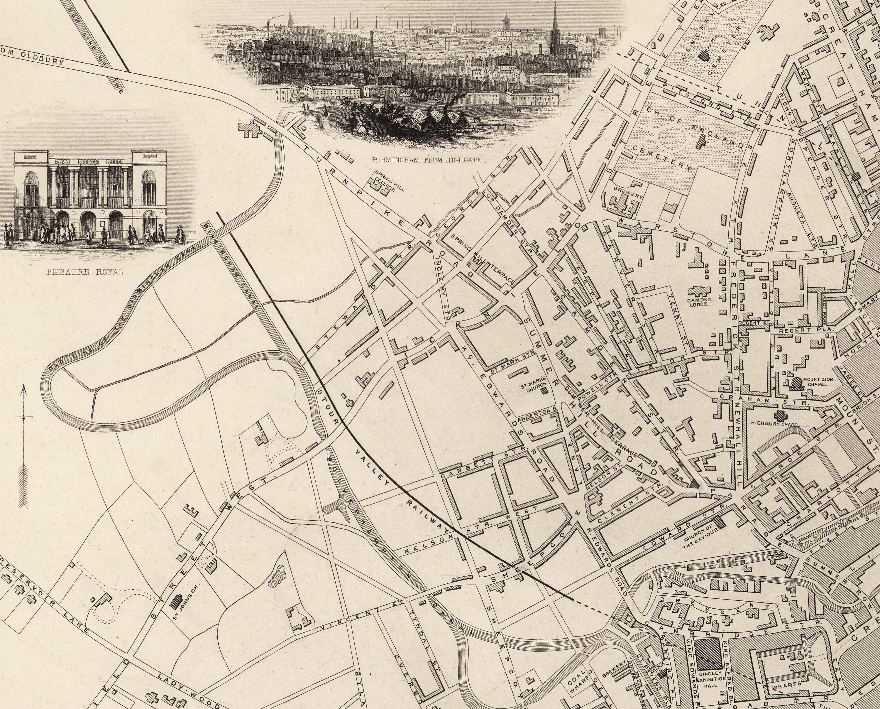 Old Map of Birmingham in 1851 by J. & F. Tallis Midlands | Etsy UK