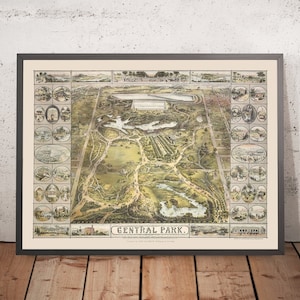 Old Map of Central Park, NYC by Bachmann, 1863: Bethesda Fountain, Sheep Meadow, The Ramble, Cherry Hill