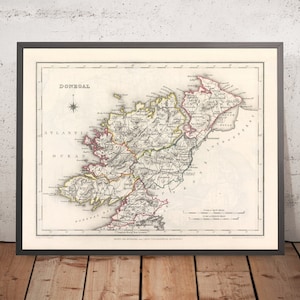 Old Map of Donegal by Samuel Lewis, 1844: Ballyshannon, Letterkenny, Dunfanaghy, Killybegs, Glenveagh National Park
