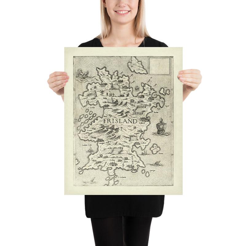 Old Map of Mythical Frisland by Bertelli, 1560: Andoforte, Alanto, Sea ...