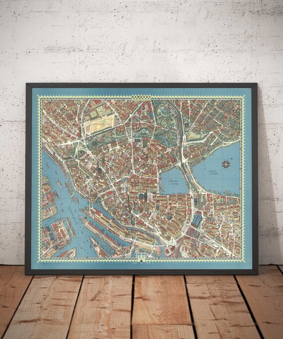 Old Map of Hamburg in 1964 by Hermann Bollman - Binnenalster, Alster Lakes,  Heiligengeistfeld, Planten Un Blomen, Central Station - Etsy