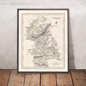 Old Map of County Tipperary by Samuel Lewis, 1844: Clonmel, Nenagh, Thurles, Cashel, Cahir