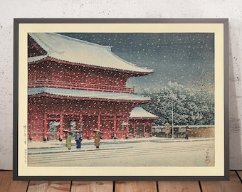 Snow at Zojoji Temple in Tokyo by Hasui Kawase 1935