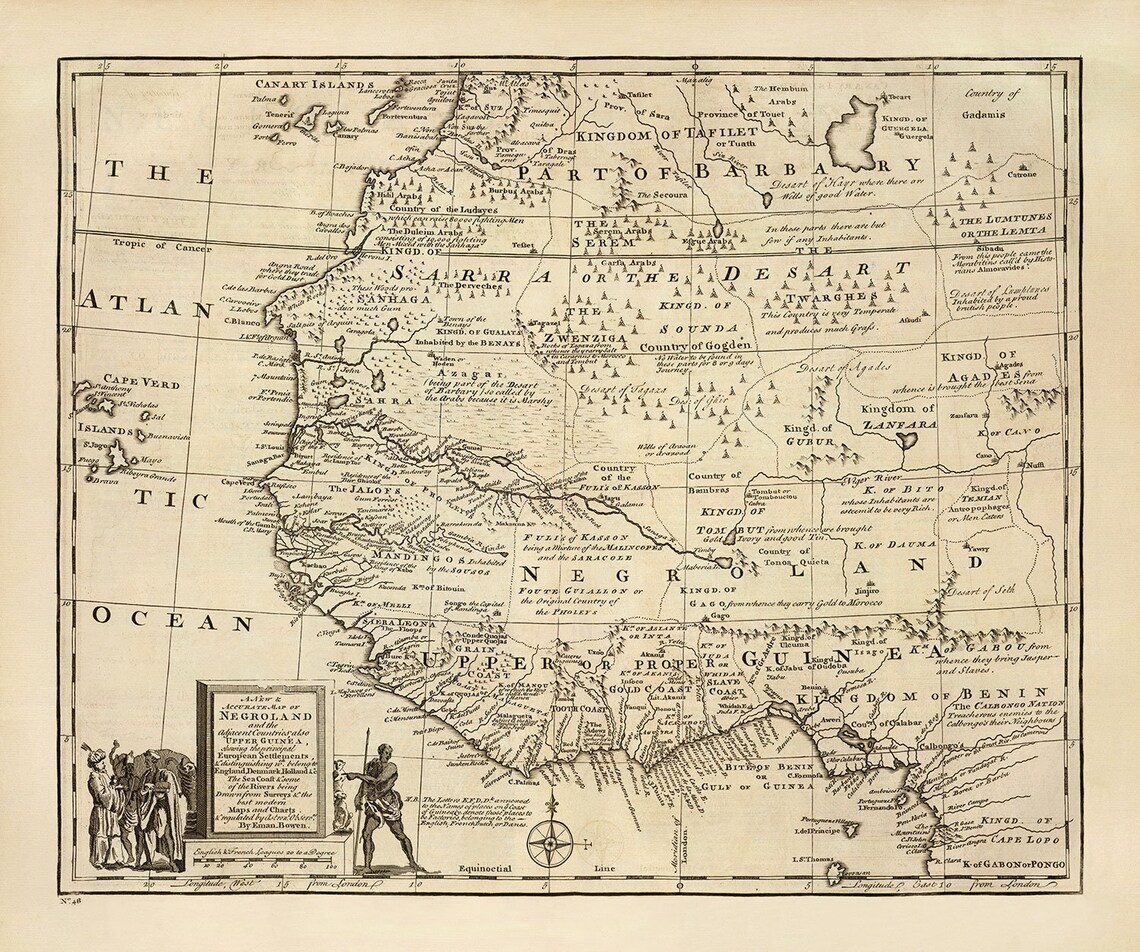 Old Map of Negroland 1747 by Bowen Pre-colonial West Africa | Etsy