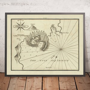 Old Port of Trieste, Italy Nautical Chart by Heather, 1802: Adriatic, Citadel, Lazzaretto, Main Port