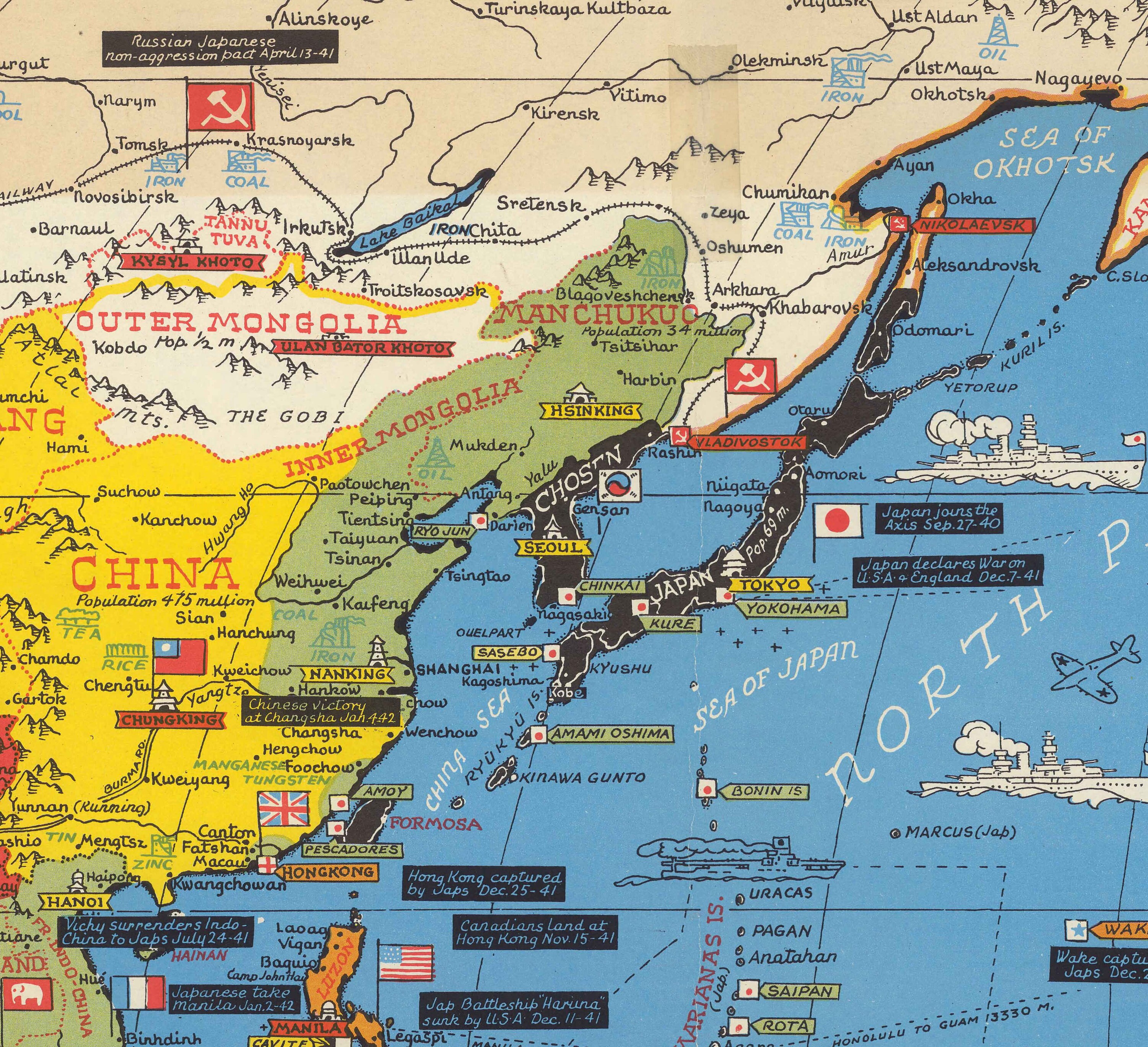 Old World War 2 Map of the Pacific and Far East in 1942 by Stanley ...