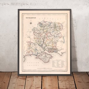 Old Map of Southampton by Samuel Lewis, 1844: Winchester, Portsmouth, Basingstoke, Andover, Romsey