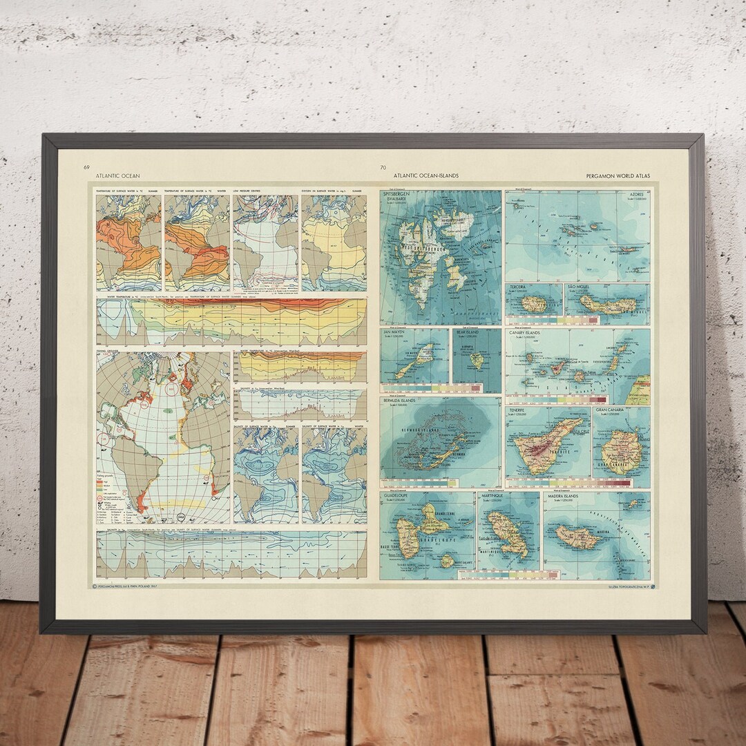 Old Map of Atlantic Ocean &amp; Atlantic Islands, 1967: Thematic and ...