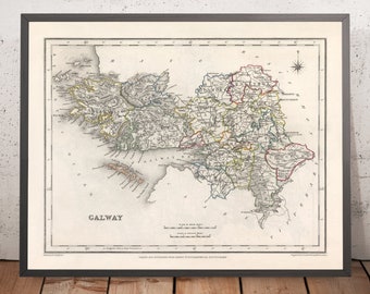 Old Map of County Galway by Samuel Lewis, 1844: Athenry, Ballinasloe, Clifden, Gort, Loughrea