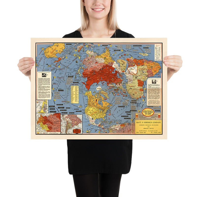 Old Flat Earth Map "the World Today" by Stanley Turner, 1948: Azimuthal ...