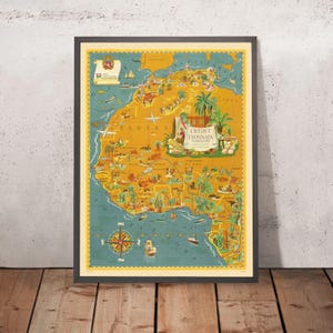 Old Map of North and French Colonial Africa by Boucher, 1945: Casablanca, Algiers, Dakar, Sahara