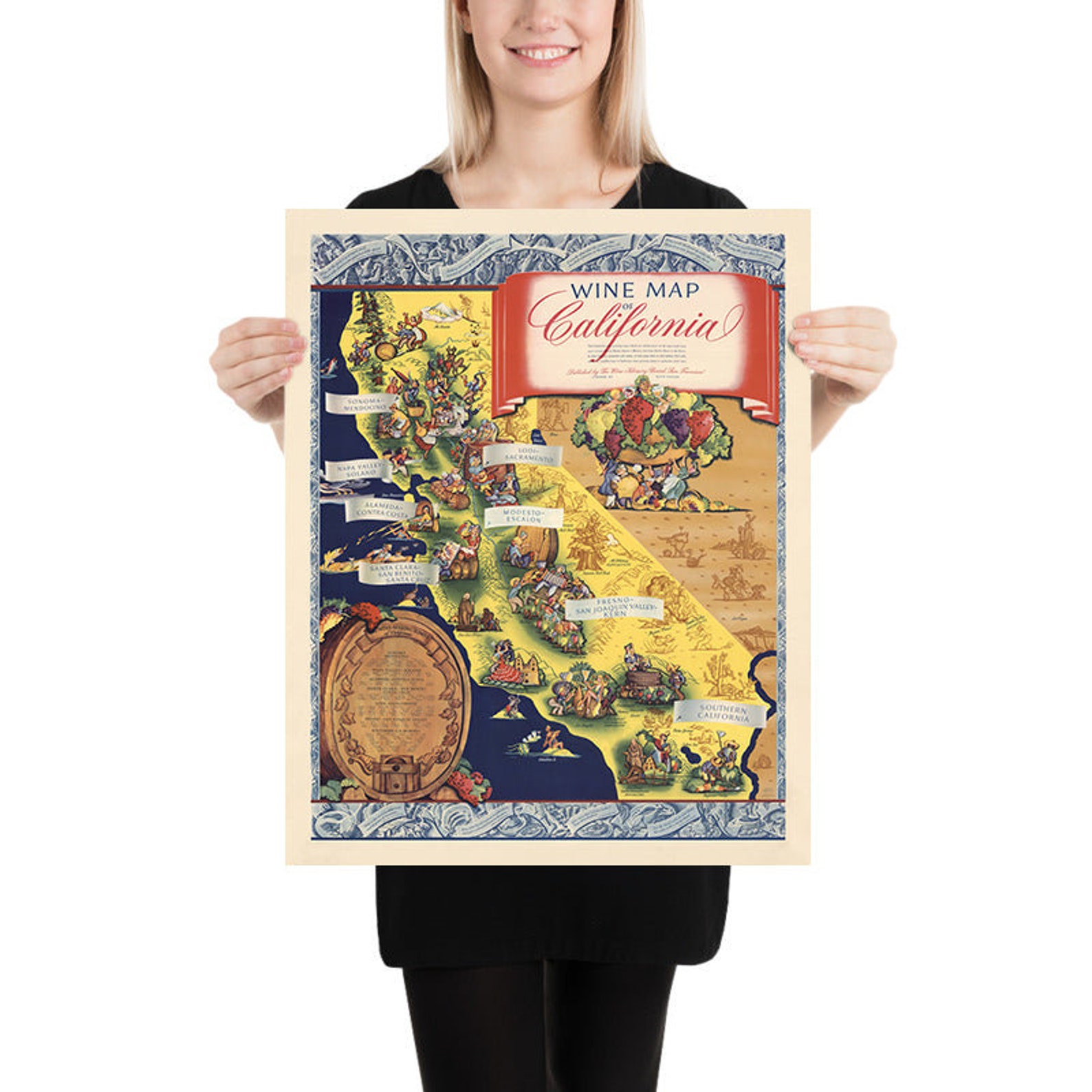Old Map of California Wine Regions, 1935: Wine-making, Vineyards ...