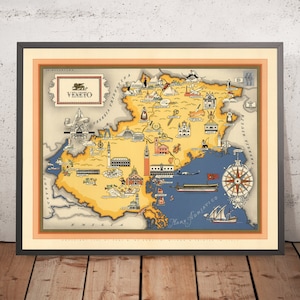 Old Map of Veneto by De Agostini, 1938: Prosecco Region, Venice, Verona, Padua, Vicenza, Dolomites