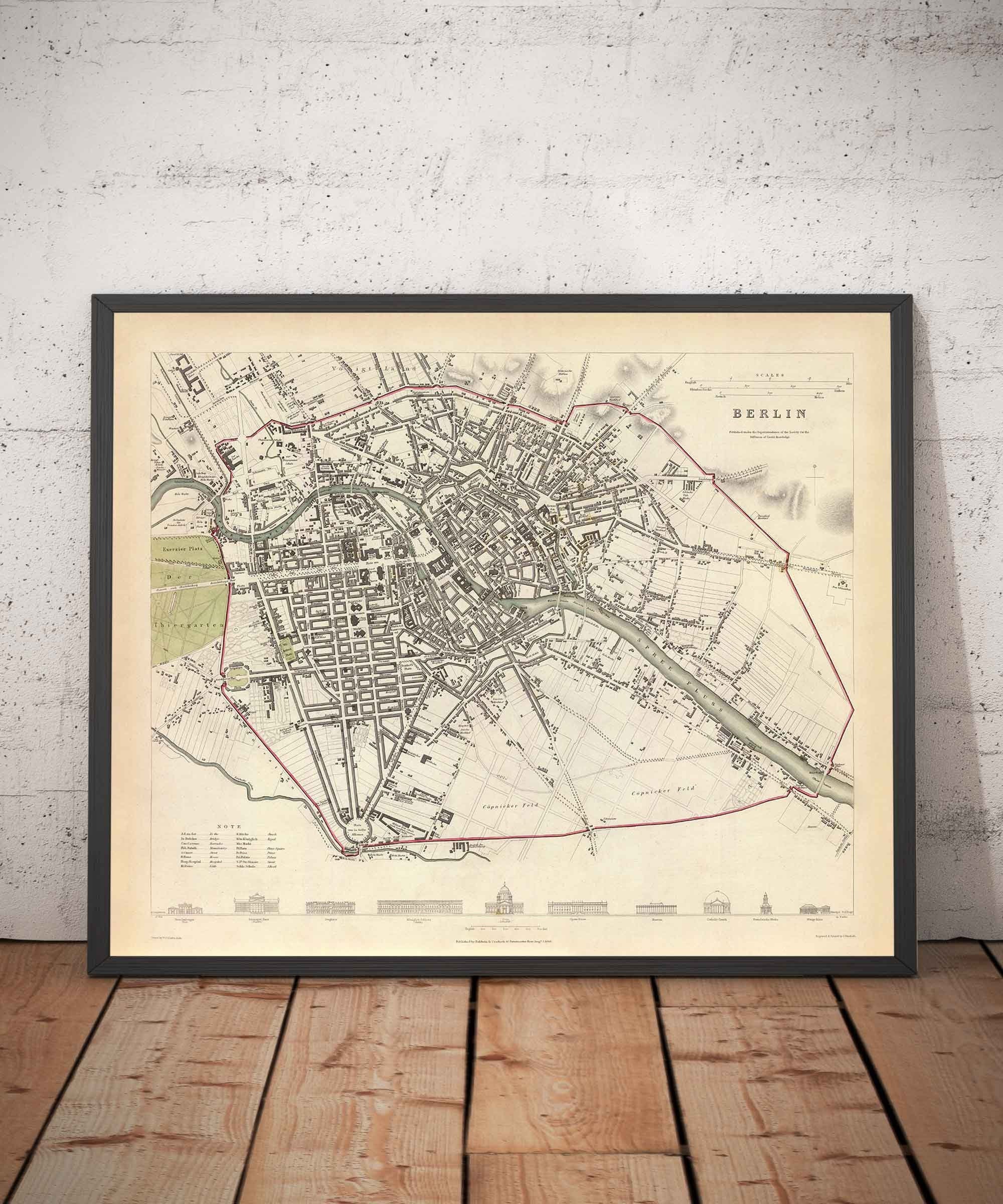 SDUK による 1833 年のベルリンの古地図 - ドイツ、ティアガルテン