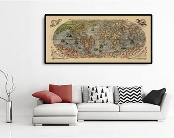 1565 年、ベルテッリによる古い世界地図 - 古代アトラス壁掛けチャート