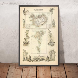 Old Map of Iceland & Faroe Islands by Fullarton, 1872: Reykjavik, Torshavn, Illustrations, Danish Possessions