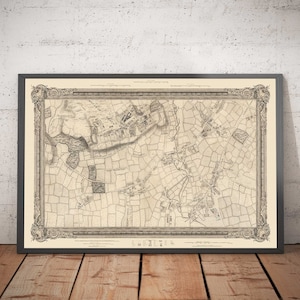 Old Map of South West London in 1746 by John Rocque - Wimbledon, Tooting, Merton, Mitcham, Morden, SW12, SW15, SW17, SW18, SW19, SW20